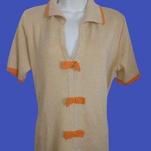 Soft  Beige Sweater w Orange Bows Fits XL  ---